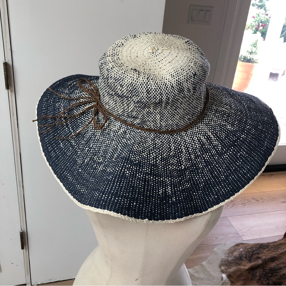 unbranded sun hat cool indigo and cream ombré effect raffia wrap around one sz. - Picture 4 of 7